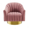 Pink Flannel Sewn Pillow Back Round Base Arm Chair Image - 3