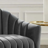 Pink Flannel Sewn Pillow Back Round Base Arm Chair Image - 9