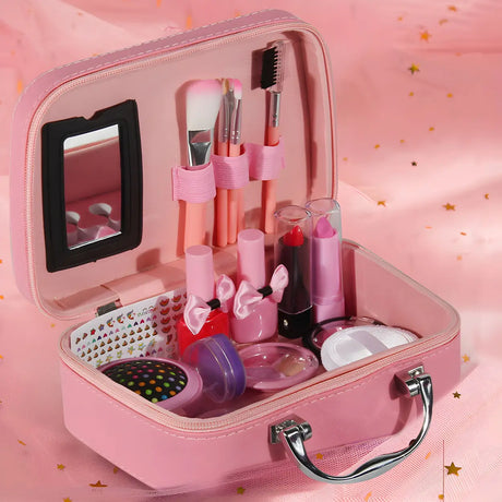 Pink Kids Makeup Vanity Case with Mirror and Storage Image - 1