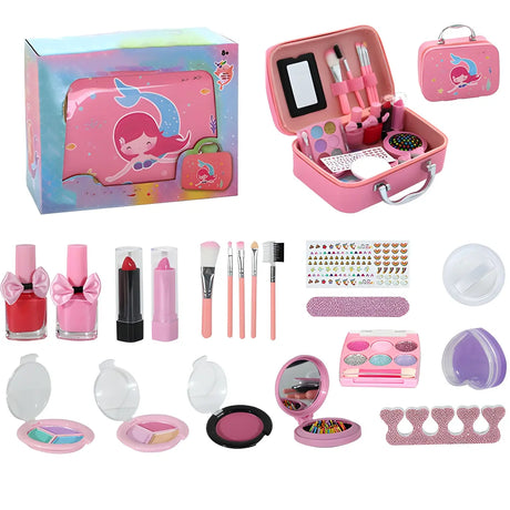 Pink Kids Makeup Vanity Case with Mirror and Storage Image - 2