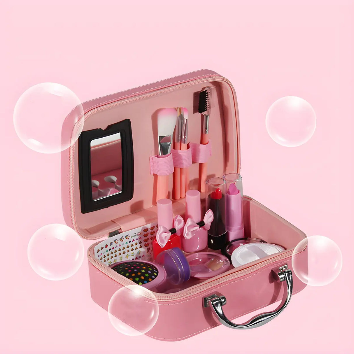 Pink Kids Makeup Vanity Case with Mirror and Storage Image - 5