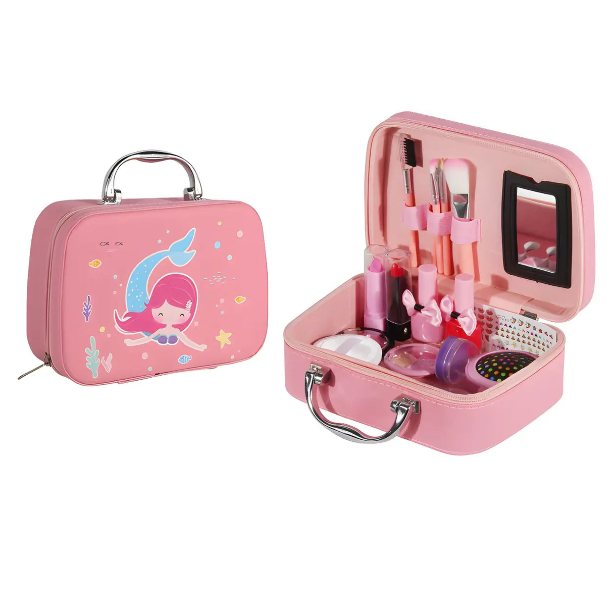 Pink Kids Makeup Vanity Case with Mirror and Storage Image - 6