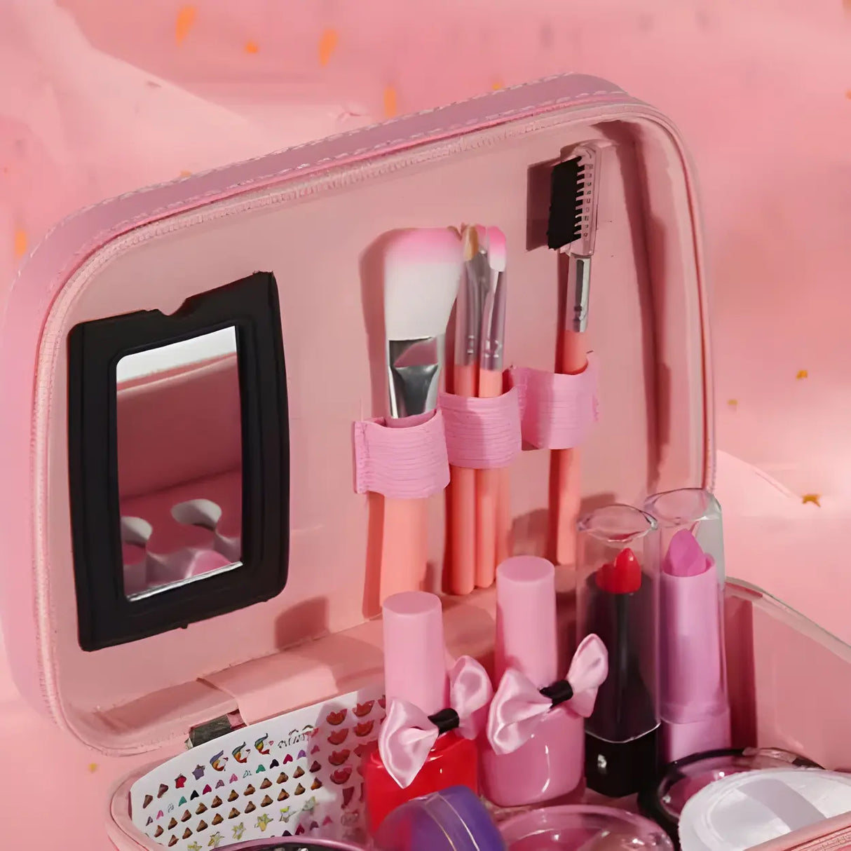 Pink Kids Makeup Vanity Case with Mirror and Storage Image - 8
