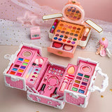 Pink Plastic Storage Makeup Vanity Case Toy Set with Mirror Image - 1