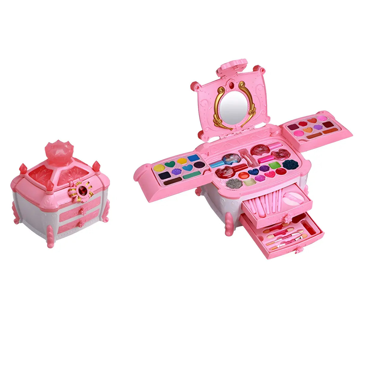 Pink Plastic Storage Makeup Vanity Case Toy Set with Mirror Image - 10