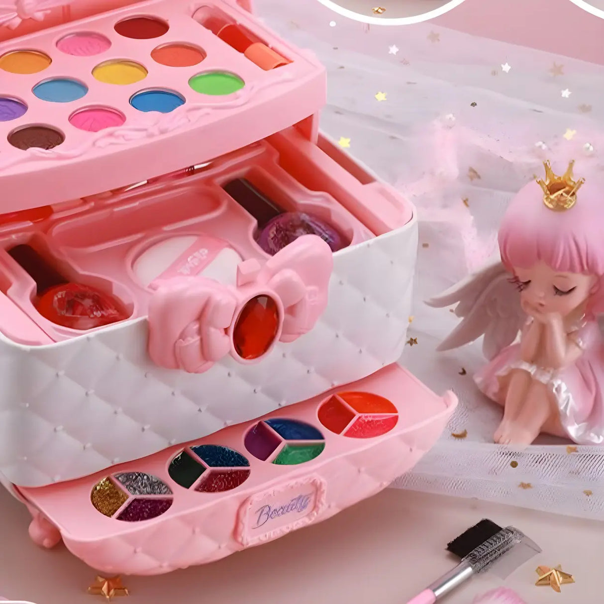 Pink Plastic Storage Makeup Vanity Case Toy Set with Mirror Image - 13