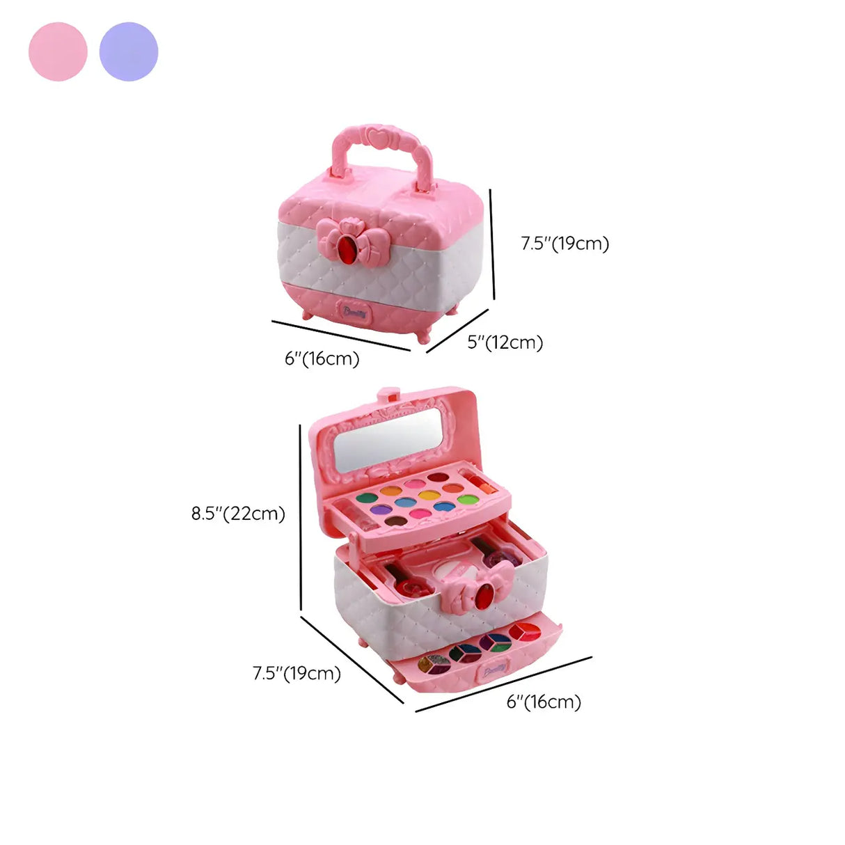 Pink Plastic Storage Makeup Vanity Case Toy Set with Mirror Image - 17