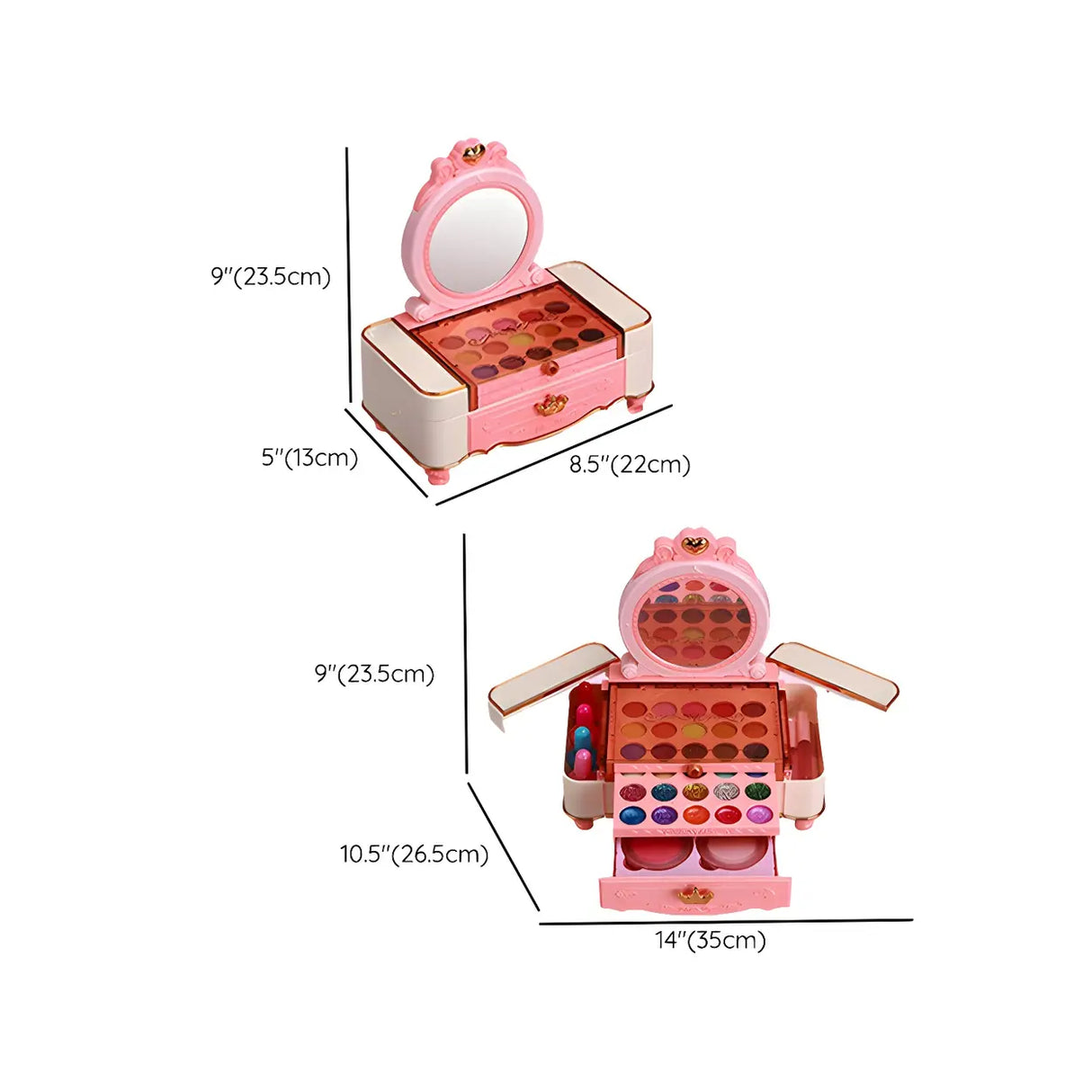 Pink Plastic Storage Makeup Vanity Case Toy Set with Mirror Image - 18
