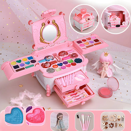 Pink Plastic Storage Makeup Vanity Case Toy Set with Mirror Image - 2