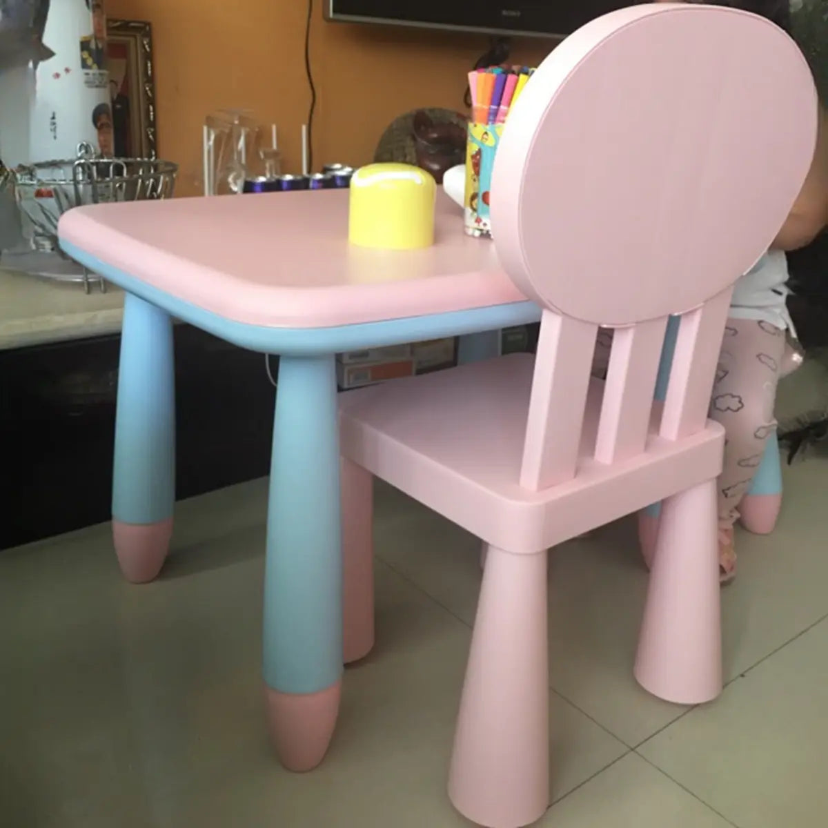 Pink Rectangular Fixed Toddler Table Chair 2 Piece Set Image - 3
