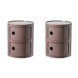 Pink Round Plastic Nightstand with Shelves and Cabinet Image - 70