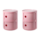 Pink Round Plastic Nightstand with Shelves and Cabinet Image - 72