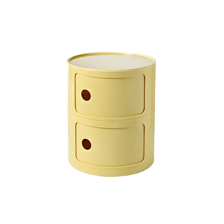 Pink Round Plastic Nightstand with Shelves and Cabinet Image - 57