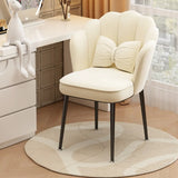 Pink Scalloped Velvet Solid Color Vanity Stool with Cushion Image - 6