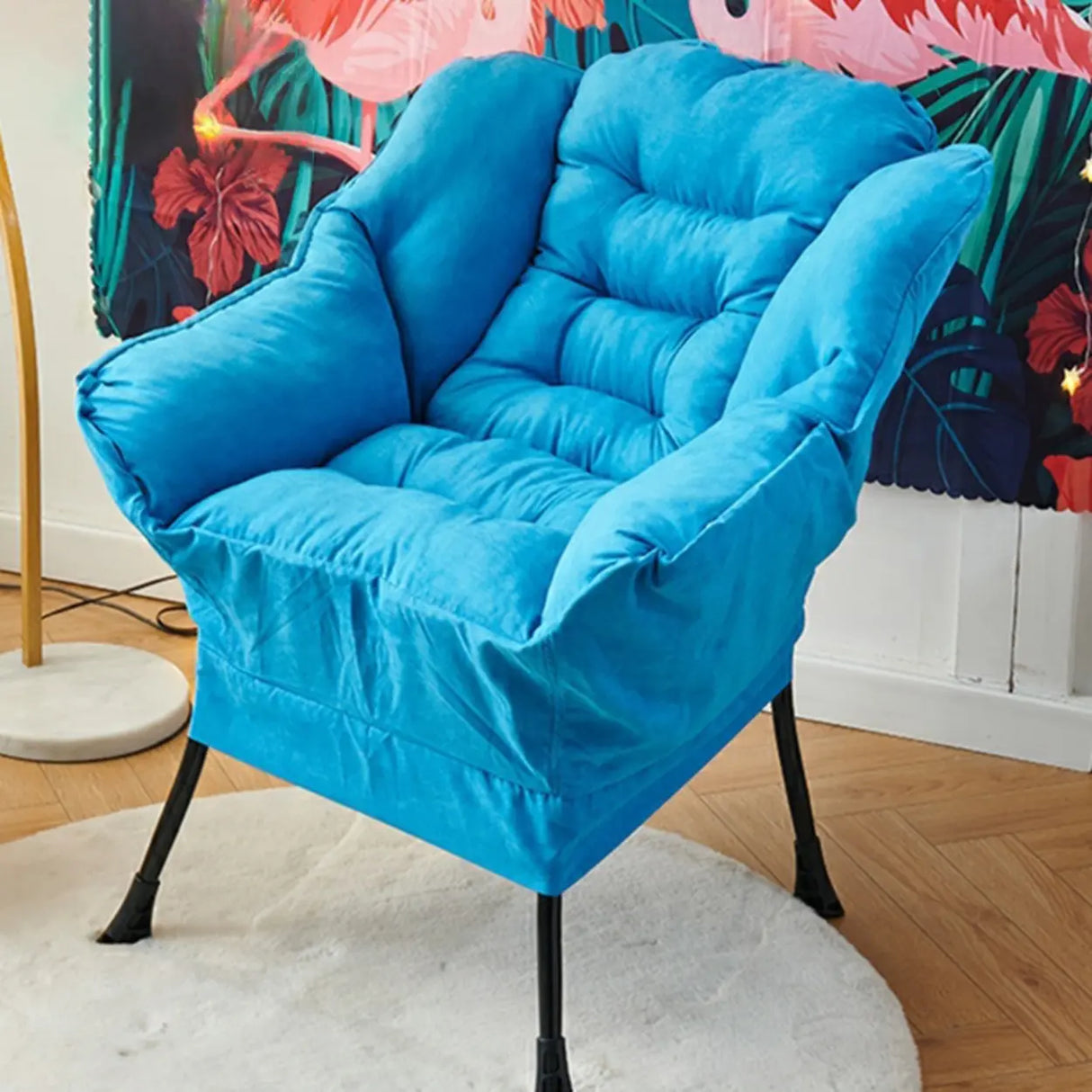 Pink Small Snowflake Velvet Recliners with Ottoman Image - 14