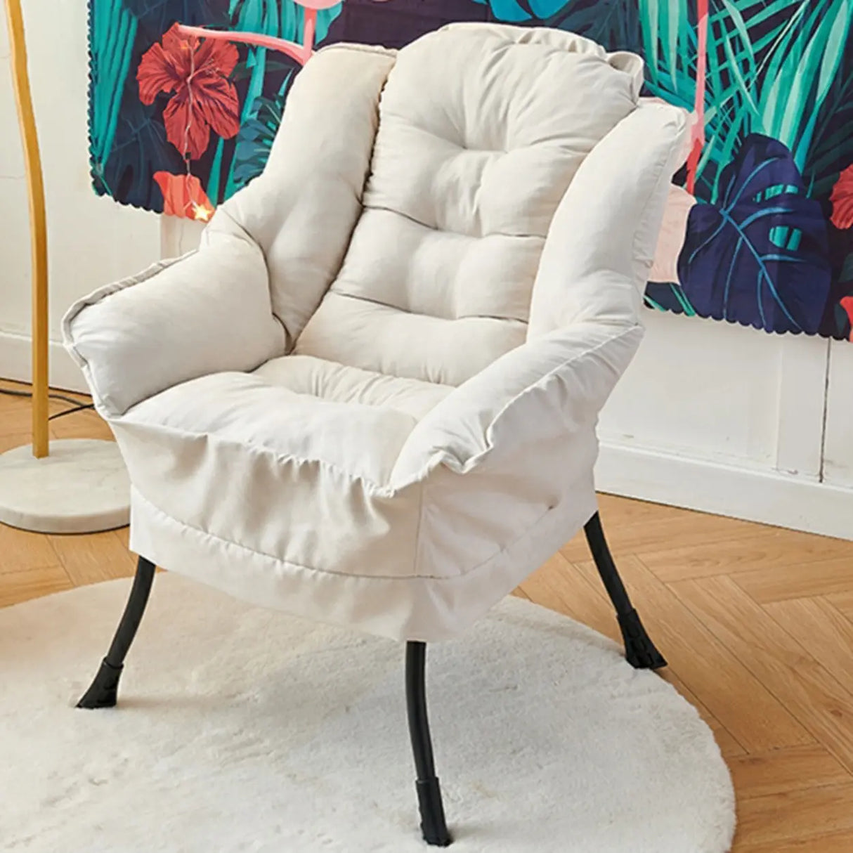 Pink Small Snowflake Velvet Recliners with Ottoman Image - 15