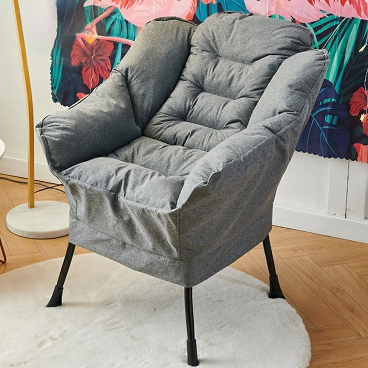 Pink Small Snowflake Velvet Recliners with Ottoman Image - 19