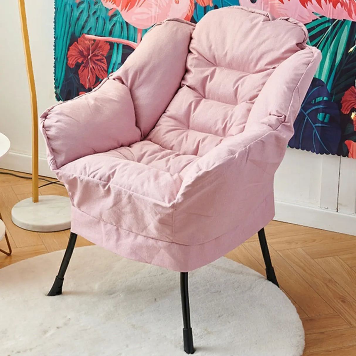 Pink Small Snowflake Velvet Recliners with Ottoman Image - 20