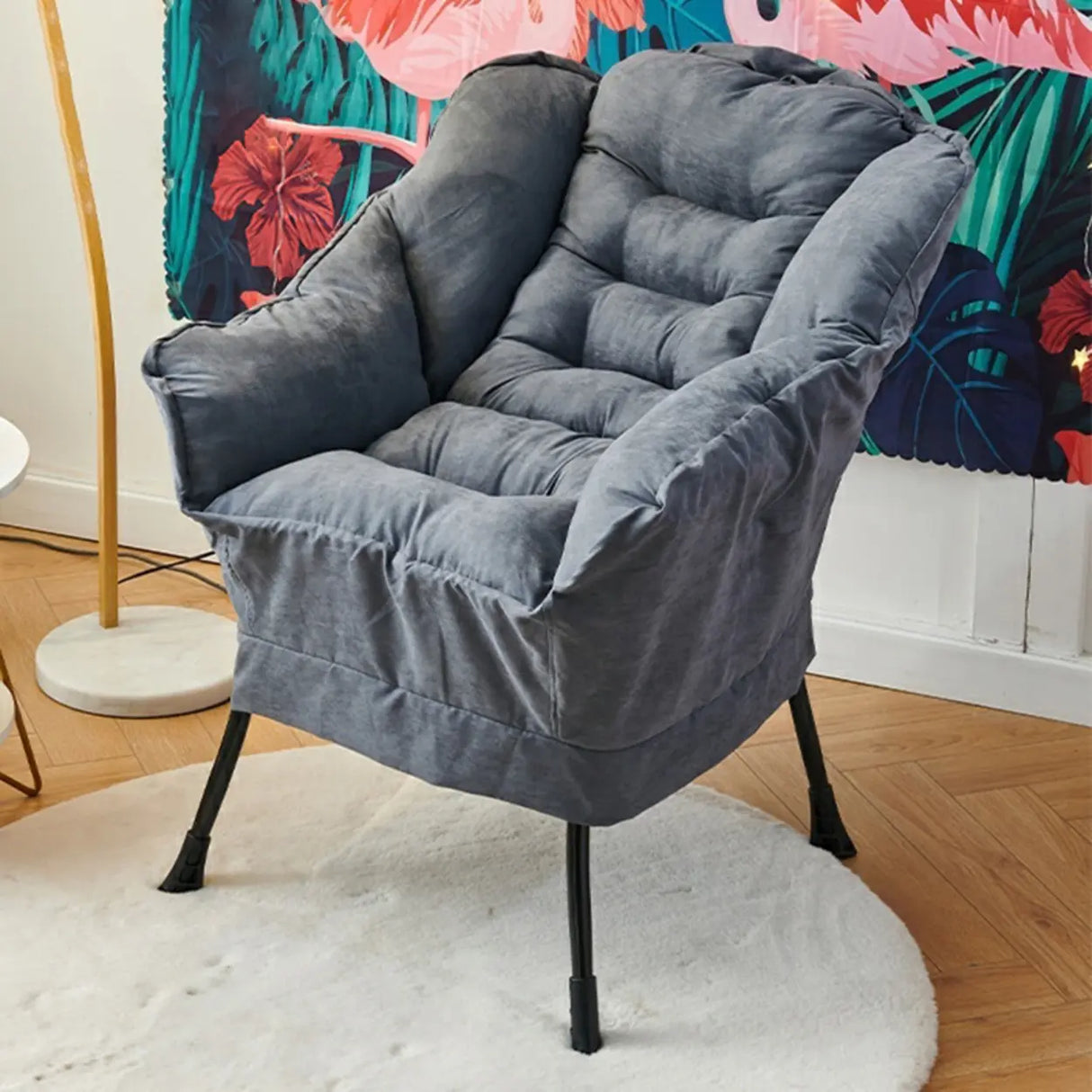 Pink Small Snowflake Velvet Recliners with Ottoman Image - 22