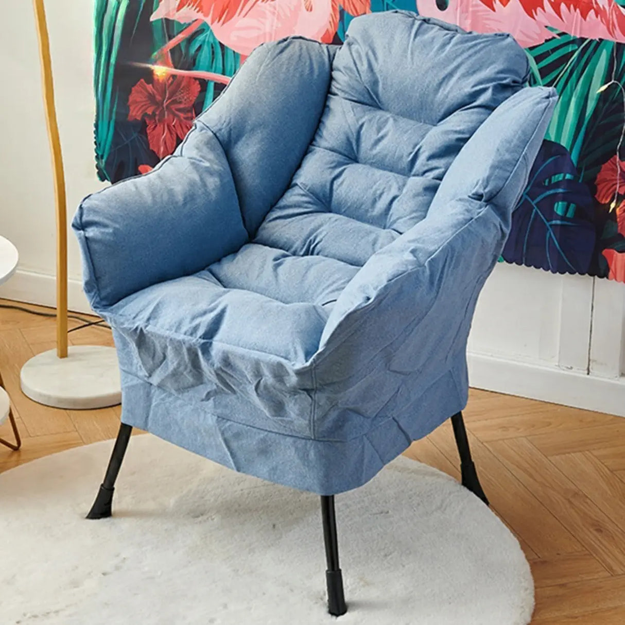 Pink Small Snowflake Velvet Recliners with Ottoman Image - 24