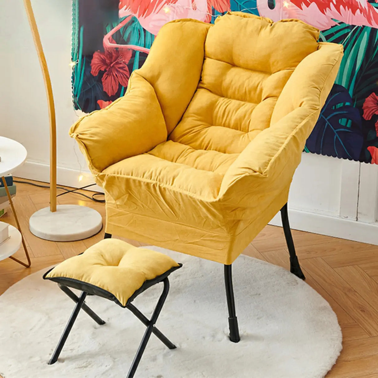 Pink Small Snowflake Velvet Recliners with Ottoman Image - 4