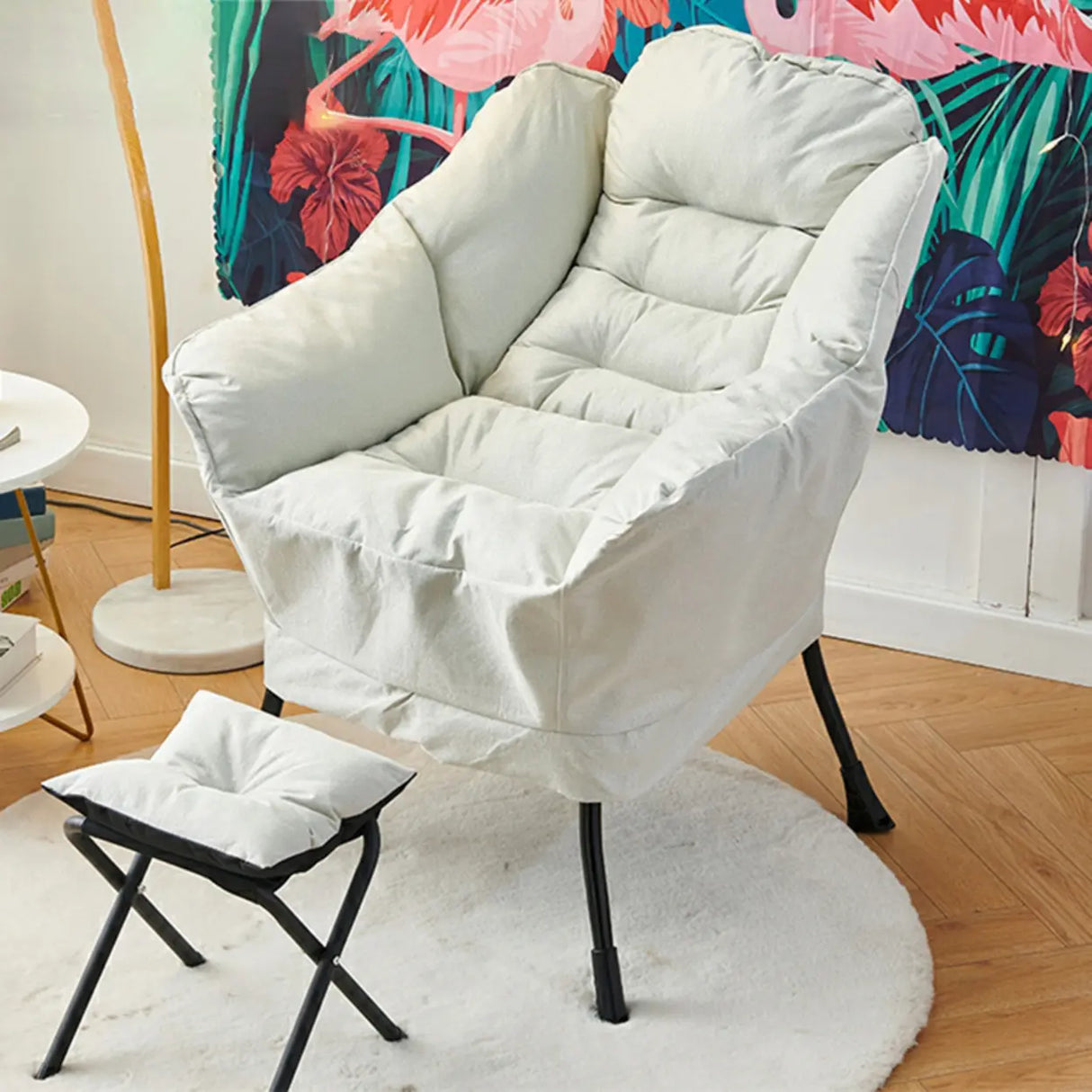 Pink Small Snowflake Velvet Recliners with Ottoman Image - 6