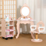 Pink Storage Drawers Wood Princess Kids Vanity Set Image - 1