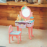 Pink Storage Drawers Wood Princess Kids Vanity Set Image - 16
