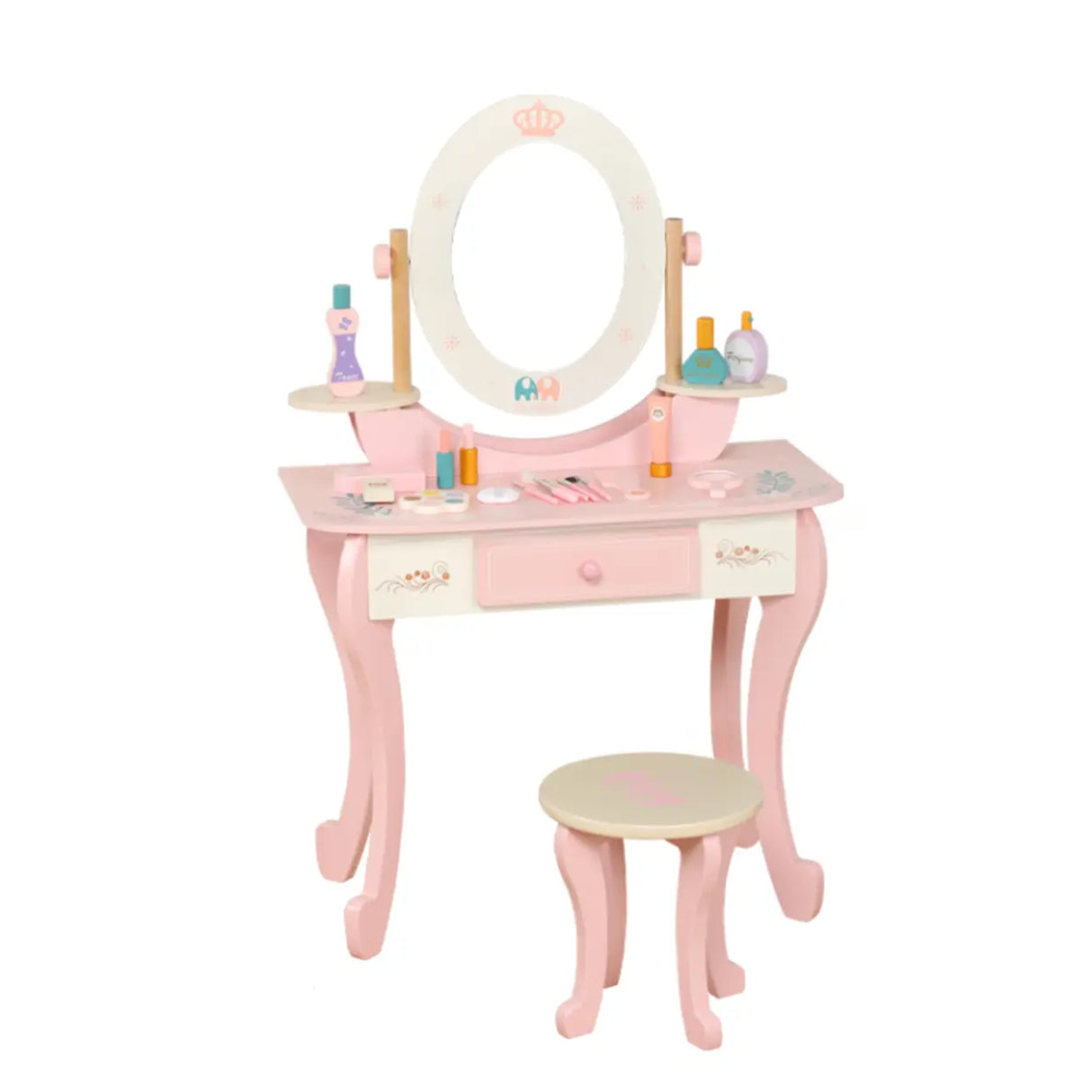 Pink Storage Drawers Wood Princess Kids Vanity Set Image - 19
