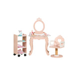 Pink Storage Drawers Wood Princess Kids Vanity Set Image - 2
