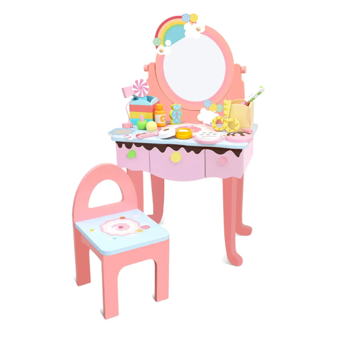Pink Storage Drawers Wood Princess Kids Vanity Set Image - 30