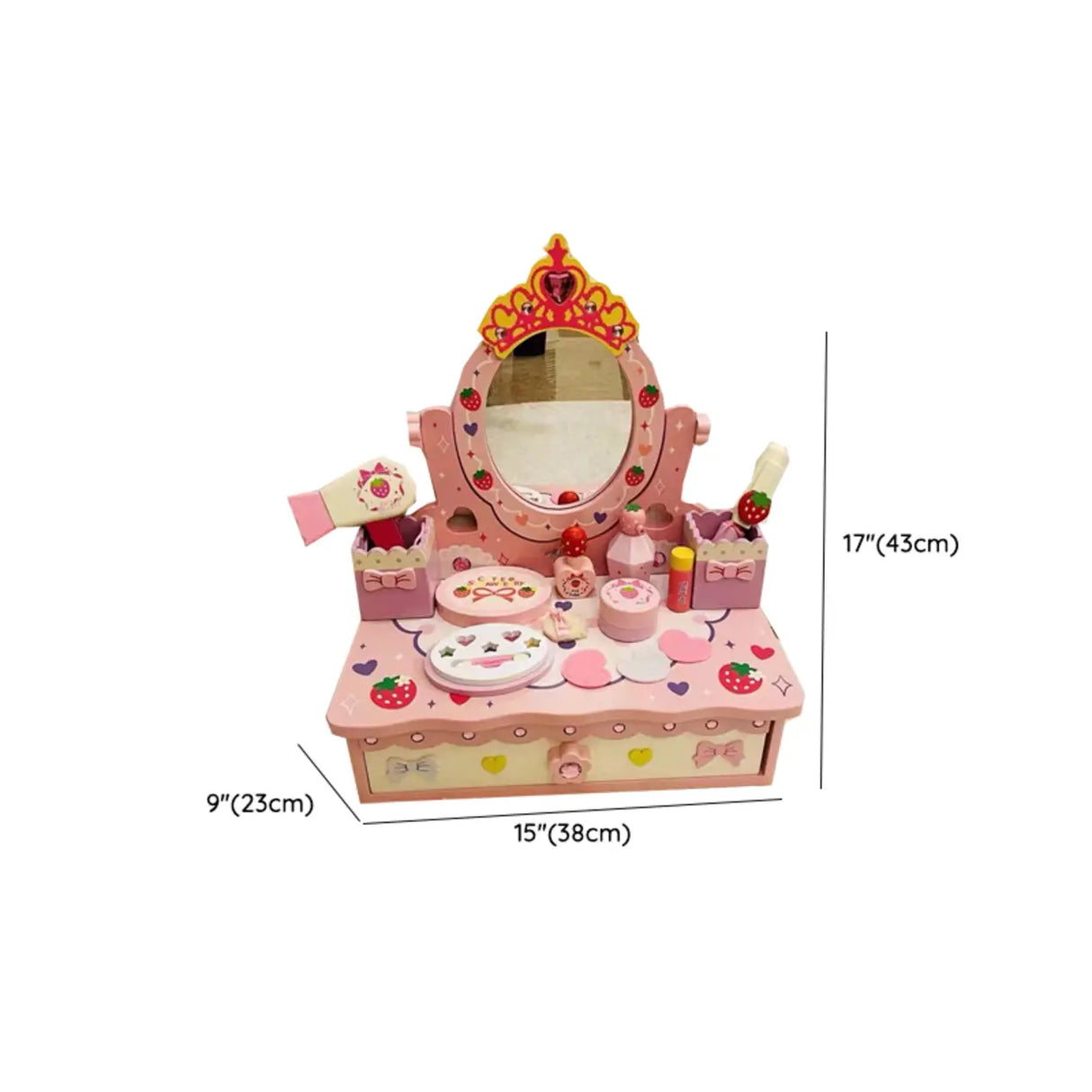 Pink Storage Drawers Wood Princess Kids Vanity Set 