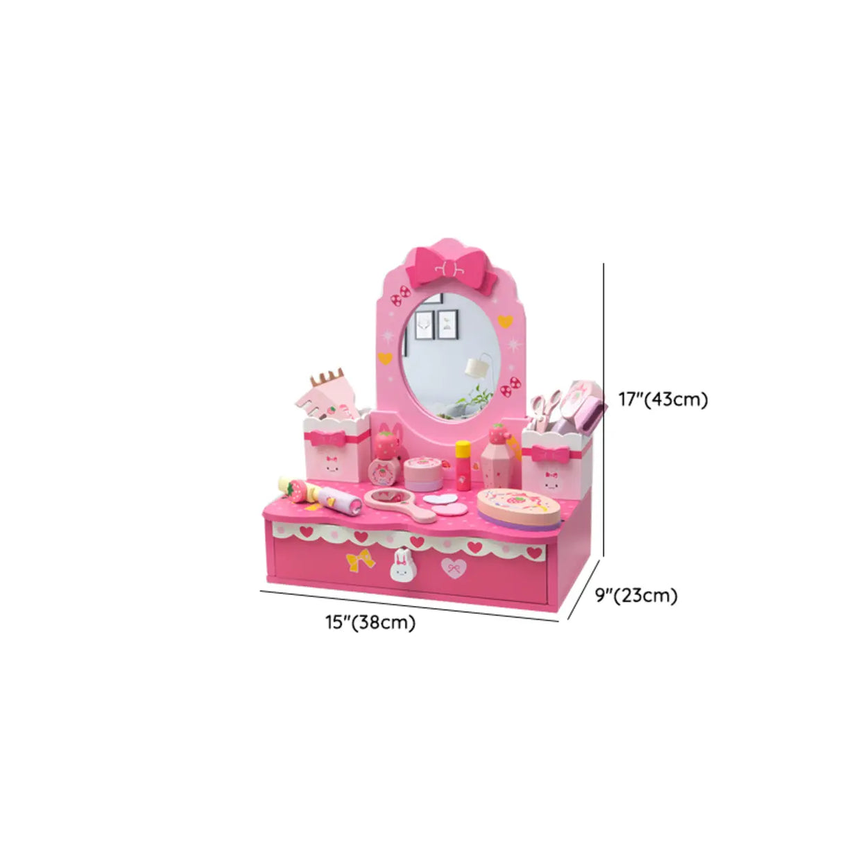 Pink Storage Drawers Wood Princess Kids Vanity Set Image - 36