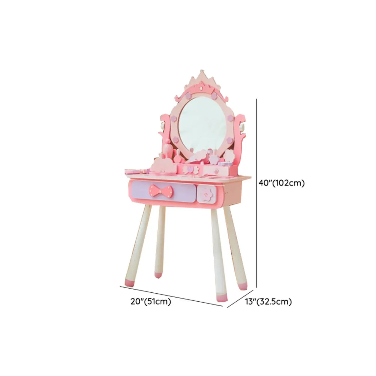 Pink Storage Drawers Wood Princess Kids Vanity Set Image - 44