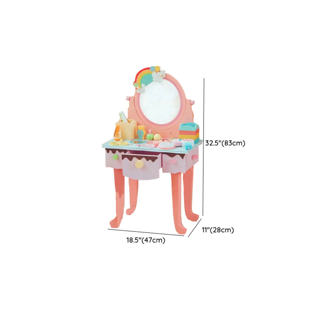 Pink Storage Drawers Wood Princess Kids Vanity Set Image - 46
