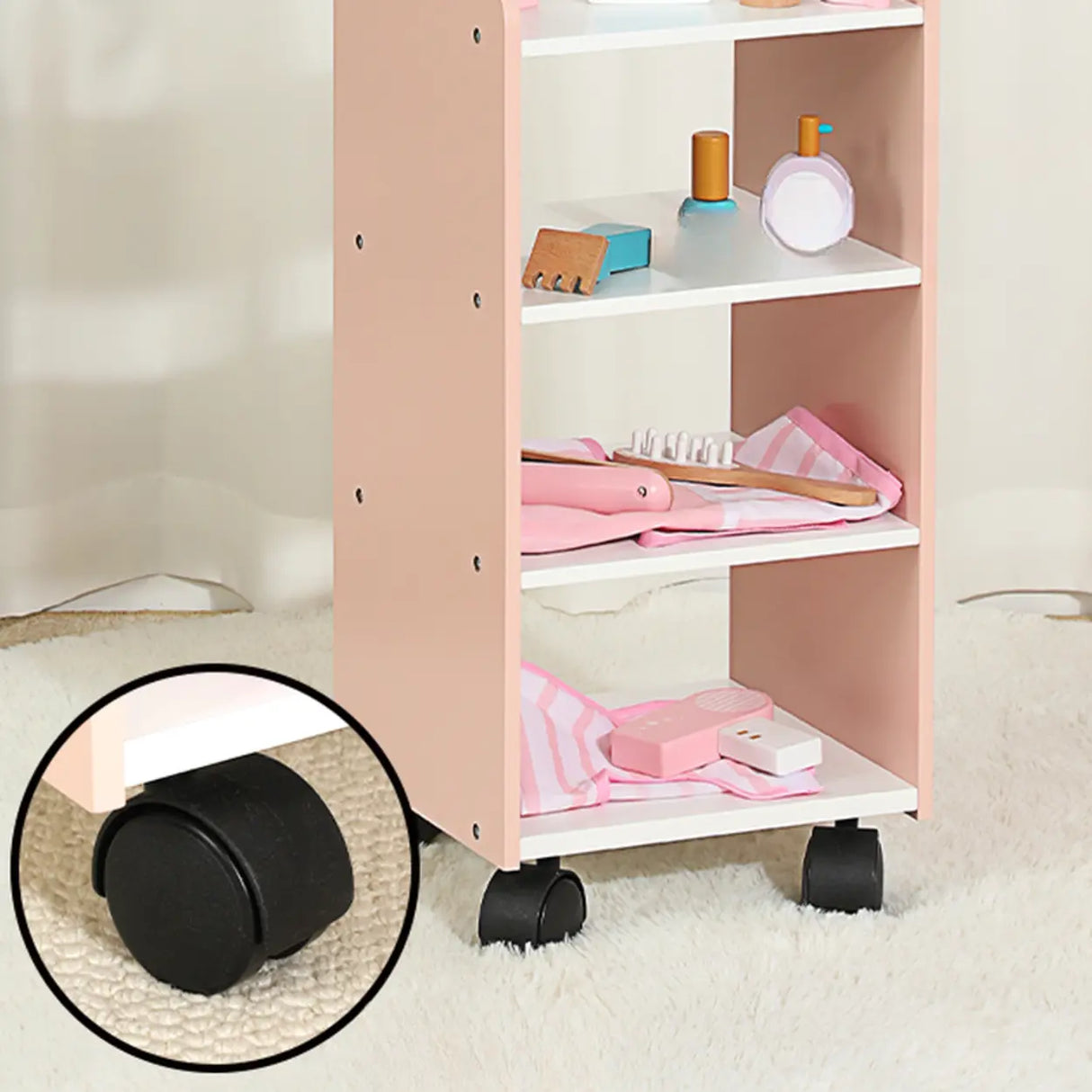 Pink Storage Drawers Wood Princess Kids Vanity Set Image - 8