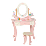 Pink Storage Drawers Wood Princess Kids Vanity Set Image - 5