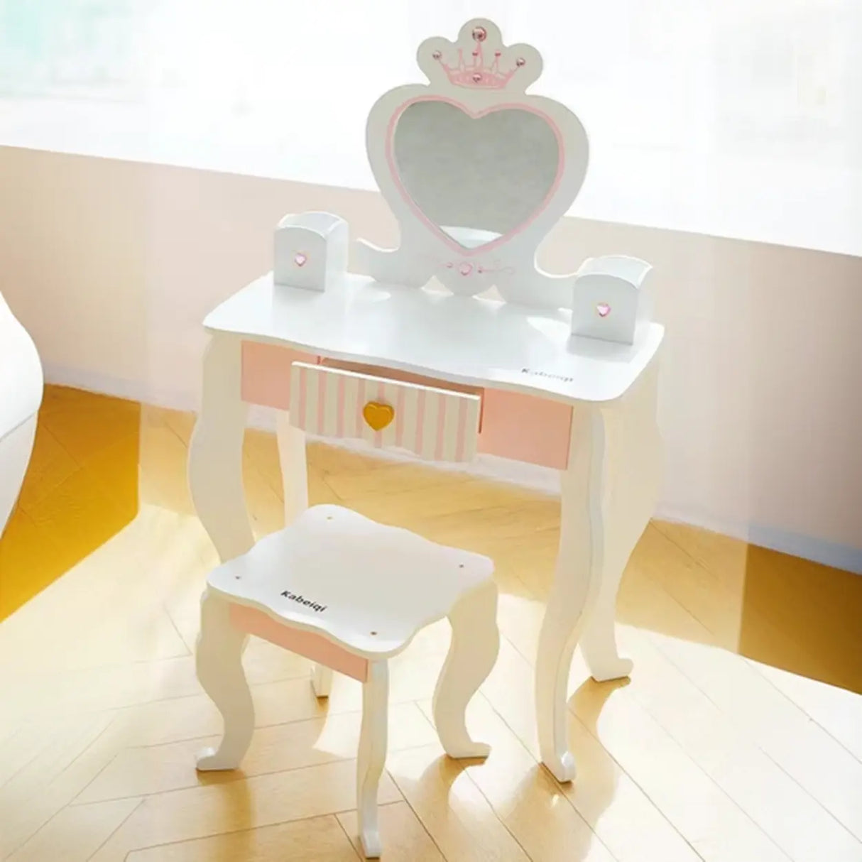 Pink Storage Drawers Wood Princess Kids Vanity Set Image - 10