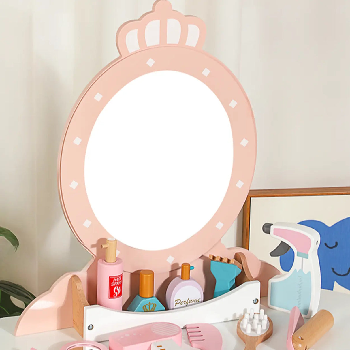 Pink Storage Drawers Wood Princess Kids Vanity Set Image - 13