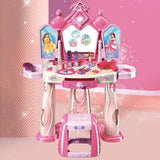 Pink Storage Princess Foldable Kids Vanity Set with Mirror Image - 1