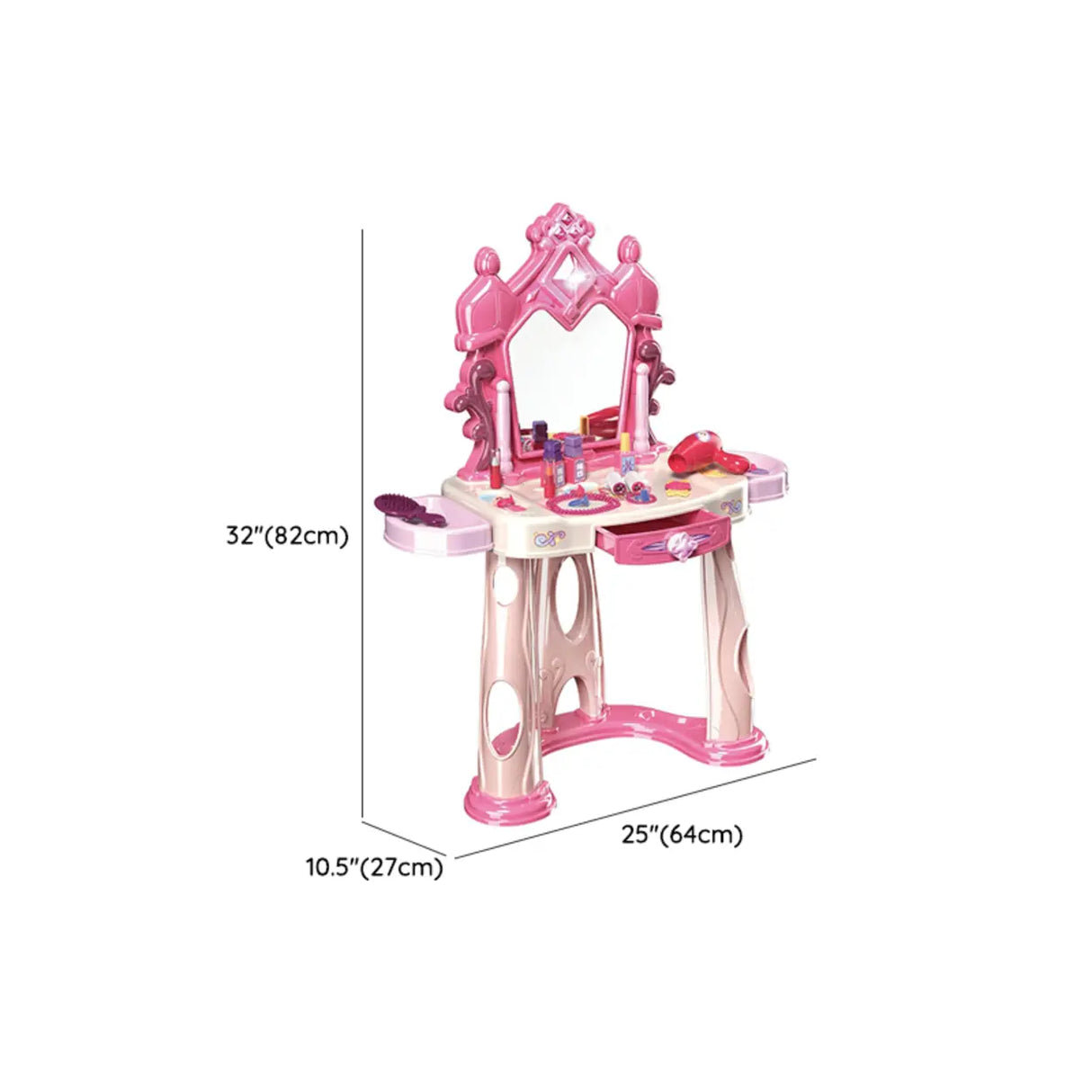 Pink Storage Princess Foldable Kids Vanity Set with Mirror 