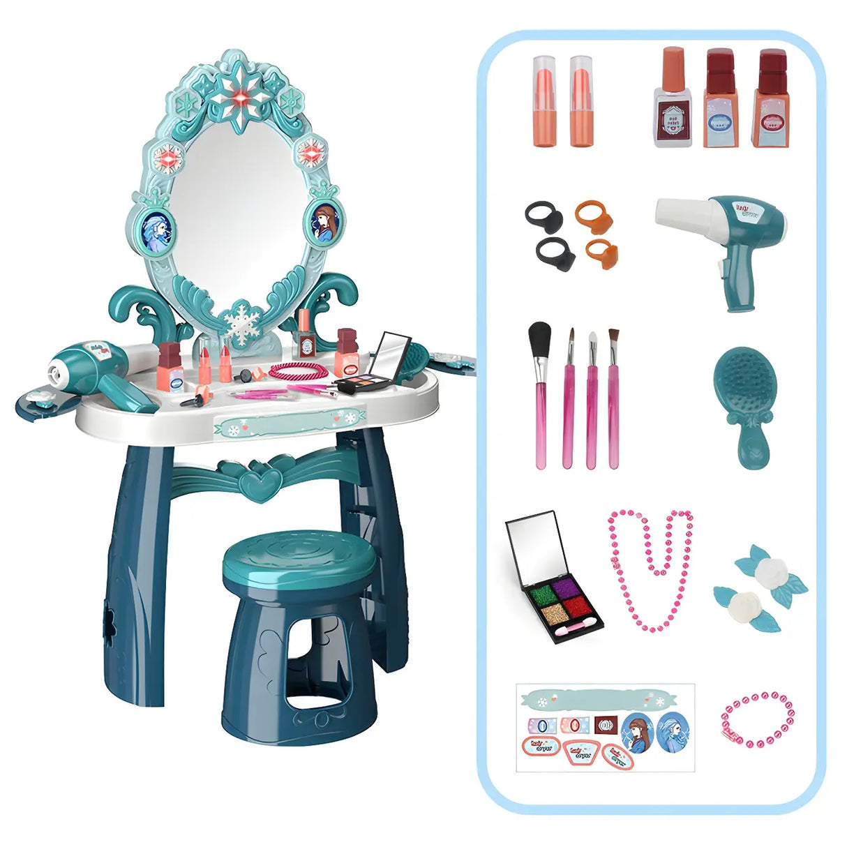 Pink Storage Princess Foldable Kids Vanity Set with Mirror Image - 2