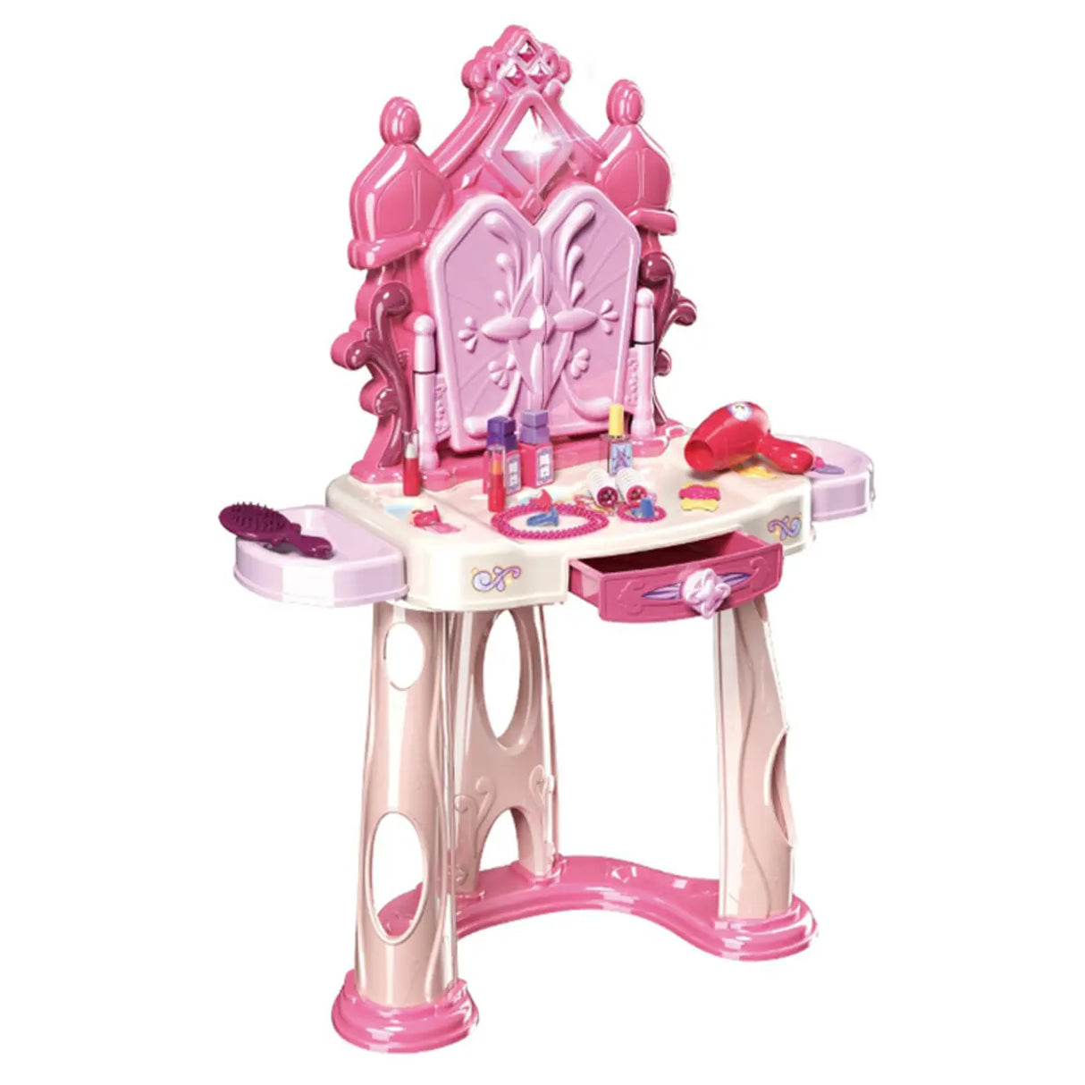 Pink Storage Princess Foldable Kids Vanity Set with Mirror Image - 6