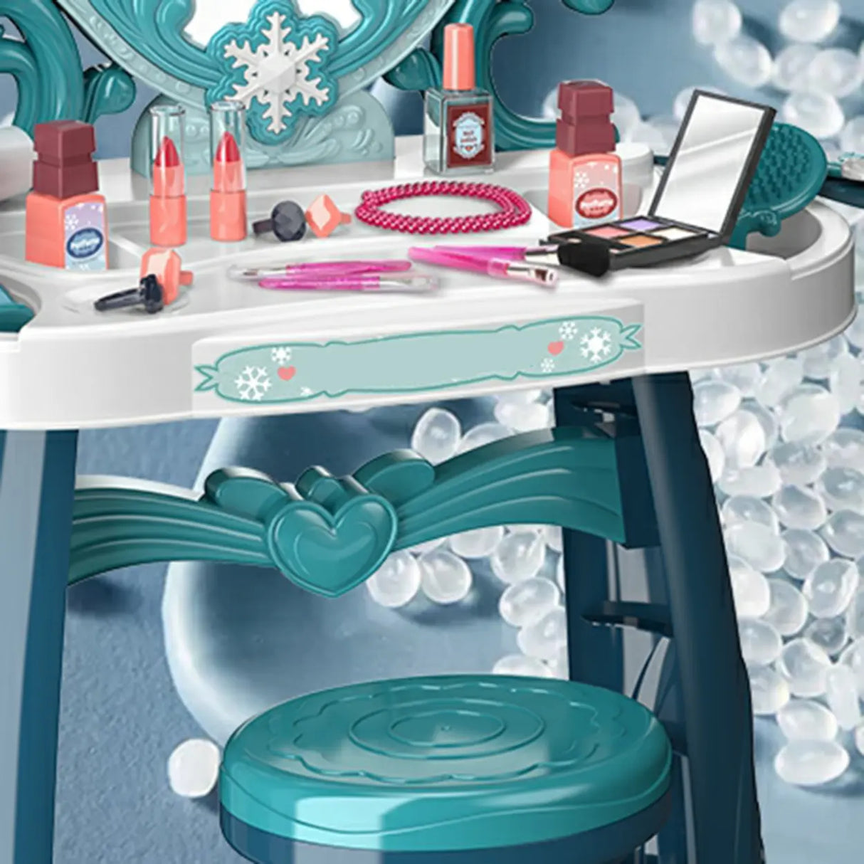 Pink Storage Princess Foldable Kids Vanity Set with Mirror Image - 9