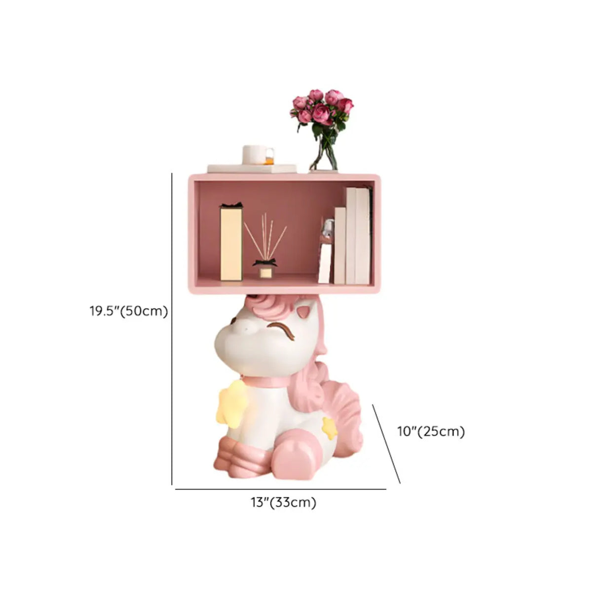 Pink Unicorn-Shaped Wood Open Storage Kids Nightstand 