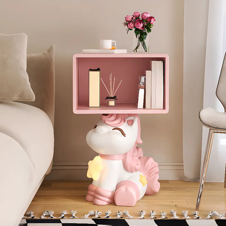 Pink Unicorn-Shaped Wood Open Storage Kids Nightstand Image - 2