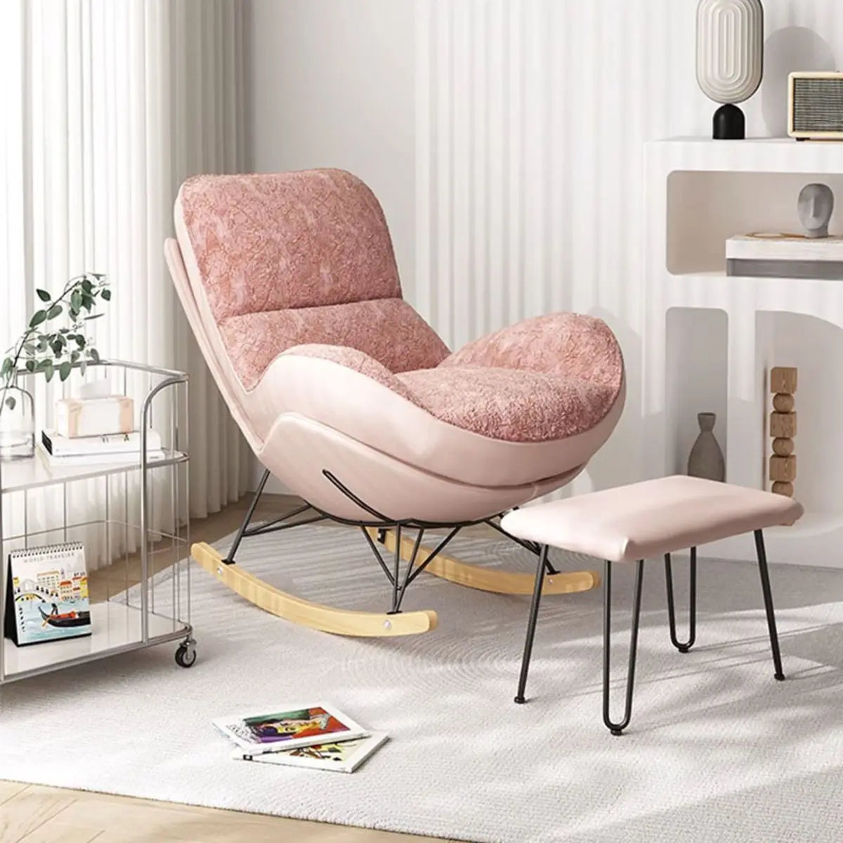 Pink Upholstered Natural Metal Leg Rocking Chair – Homebaa