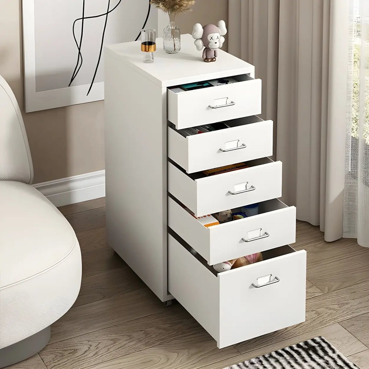 Pink Vertical Metal Casters Drawer Chest for Bedroom Image - 19
