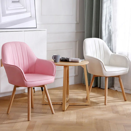 Pink Wood Frame Mid-Back Faux Leather Task Office Chair Image - 1