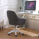 Pink Wood Frame Mid-Back Faux Leather Task Office Chair Image - 16
